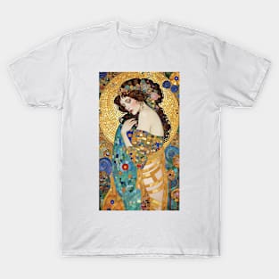 Gustav Klimt's Radiant Muse: Inspired Woman in Golden Splendor T-Shirt